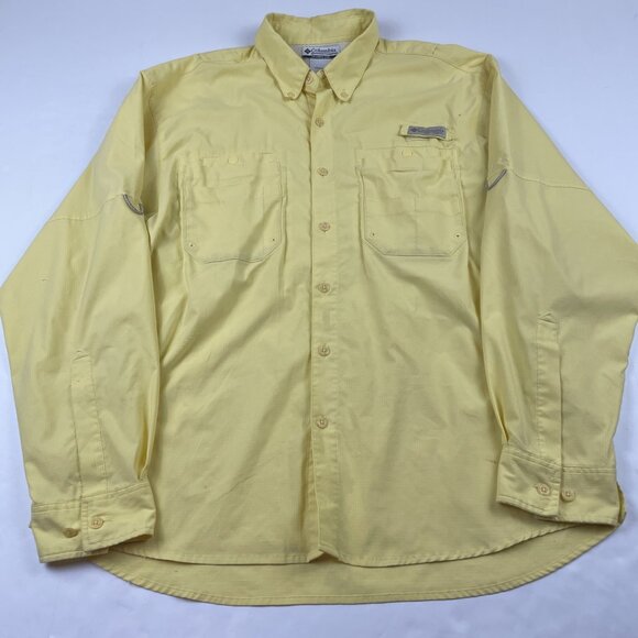 Columbia PFG Button Up Shirt Men’s M Roll Tab Sleeve Vented Fish UPF30+ Yellow - Picture 1 of 9